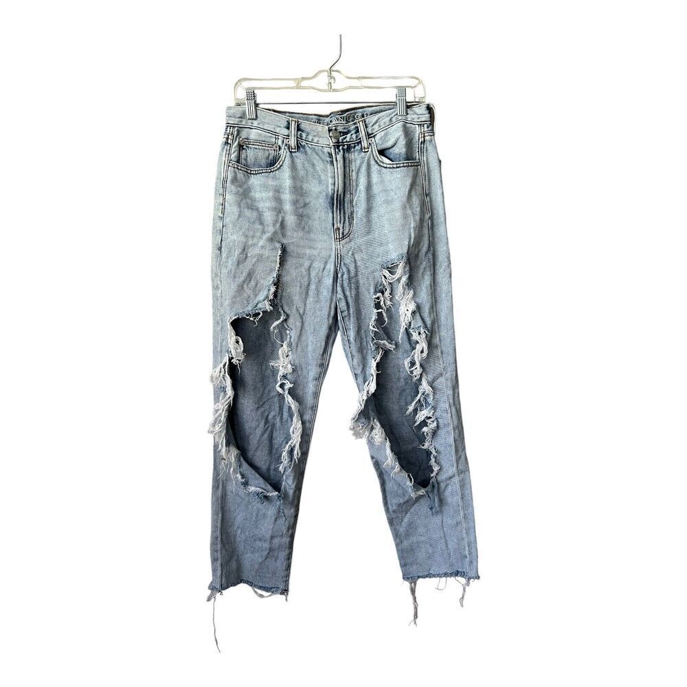 American Eagle Mom Jean Womens Size 6‎  Heavily Distressed Light Wash Jeans Torn